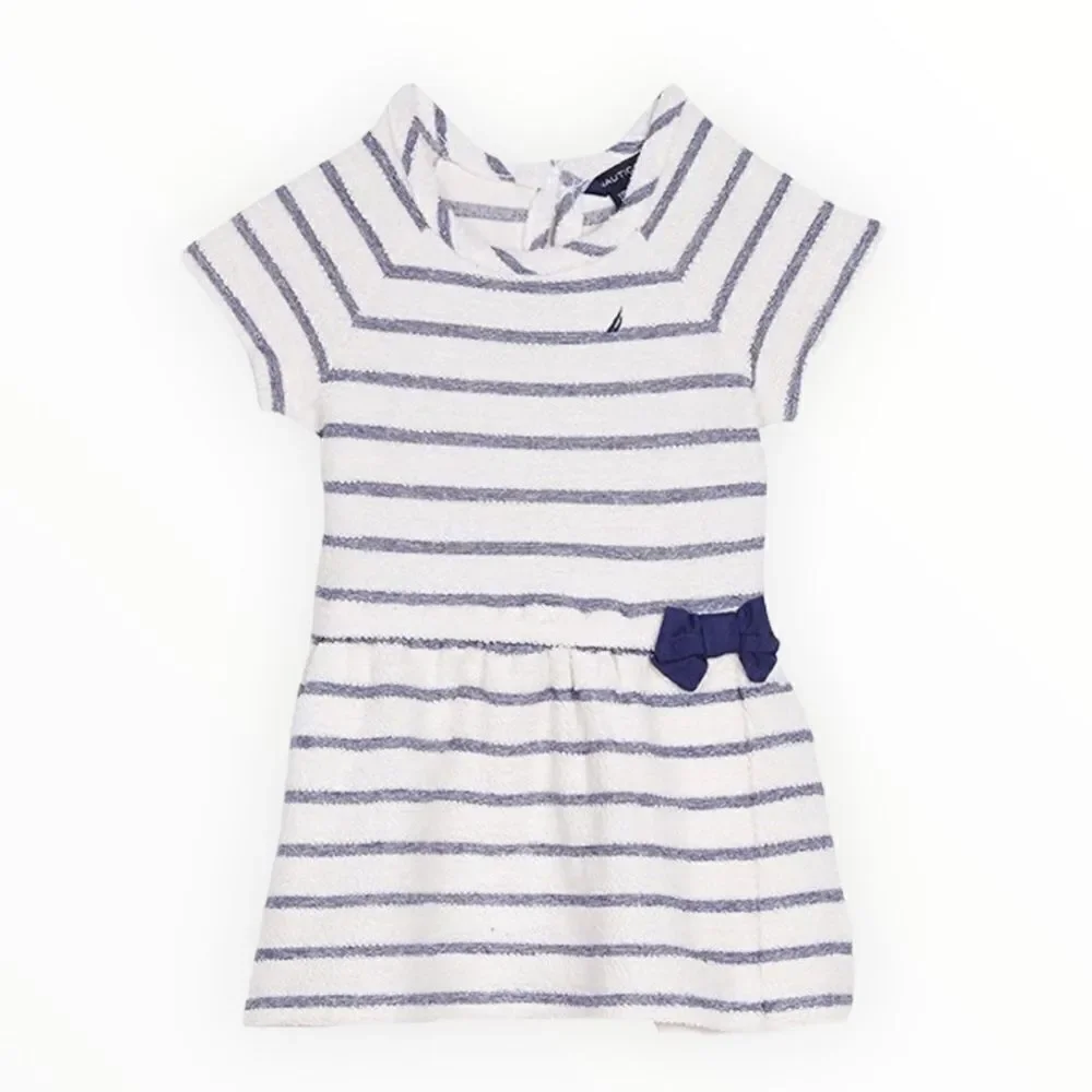 NAUTICA Kids Cream/Navy Stripes Terry Dress with Matching Bottoms NWT Size 12M
